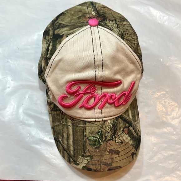 PINK Ford LOGO cap tan green beige CAMOUFLAGE billed hat Snapback ford merch OS - Picture 13 of 14